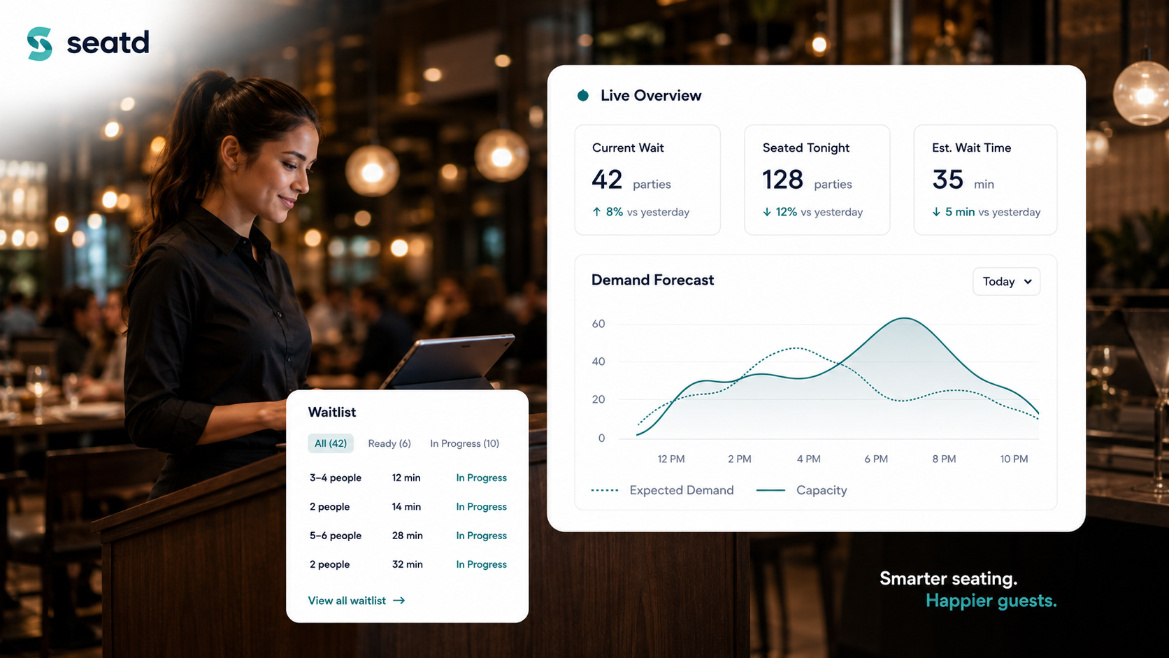 Seatd restaurant floor-plan and manager dashboard preview.